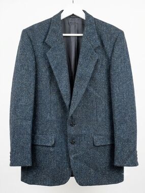 Harris Tweed 100% Virgin Wool Blazer Jacket Blue Heritage Preppy